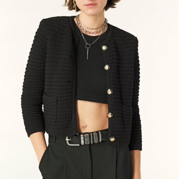 BEST Ba&sh Gaspard Knit Cardigan Small Black Noir French Casual - Picture 3 of 13